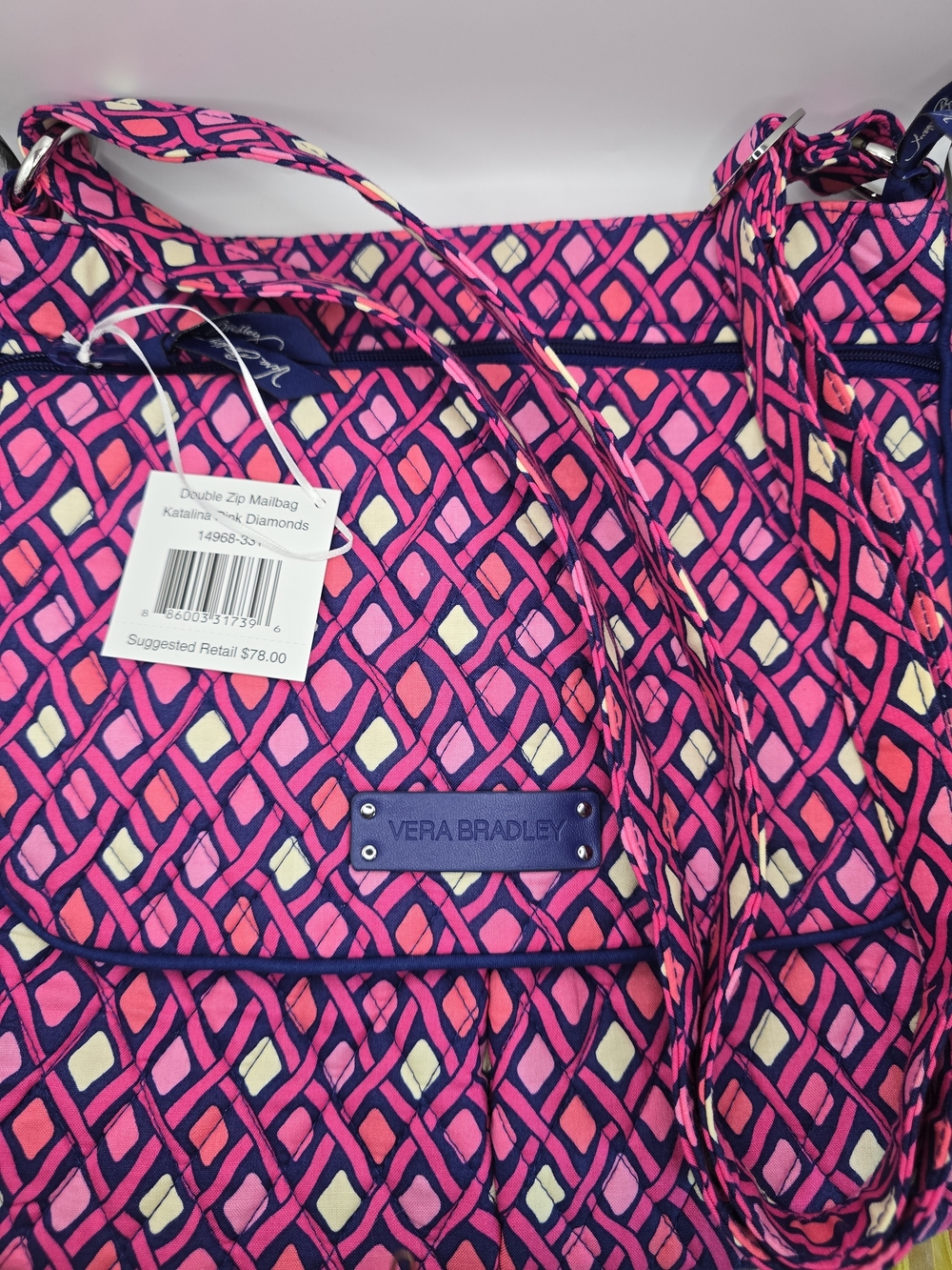 NWT - Vera Bradley Pink Diamond Double Zip Mailbag